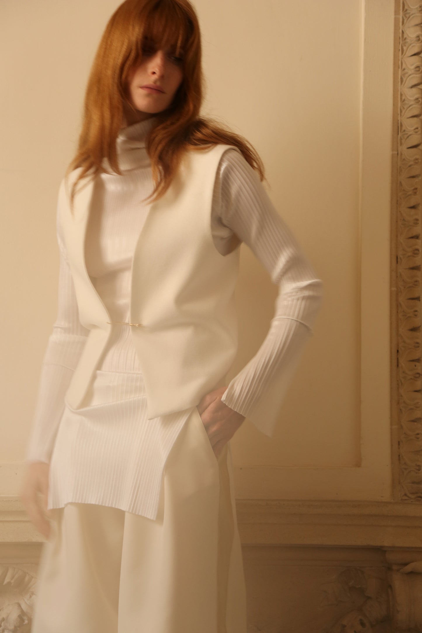Gilet pur laine douce écrue