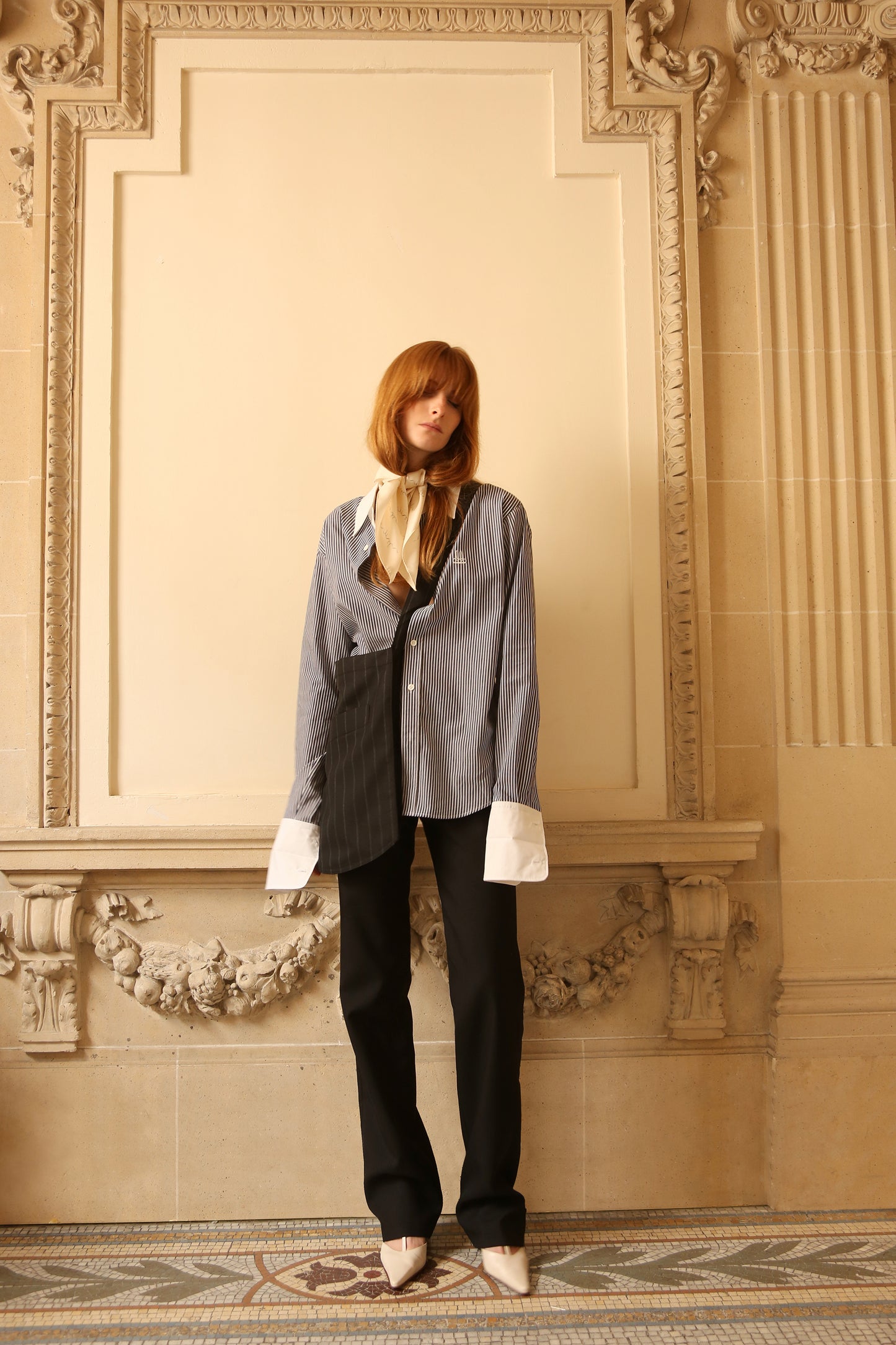 Chemise loose en coton chambray rayé