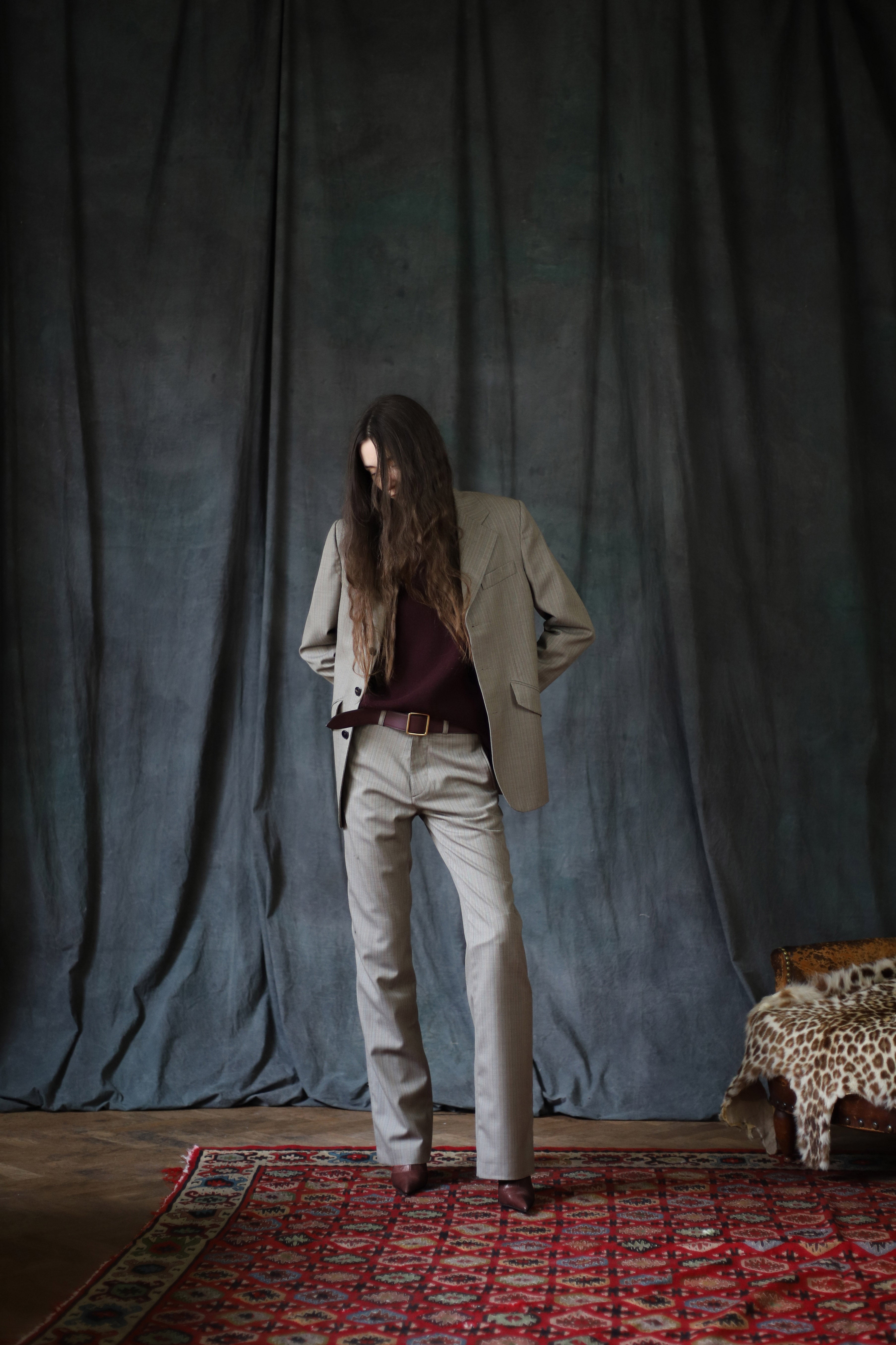 Classic Pants Beige Herringbone