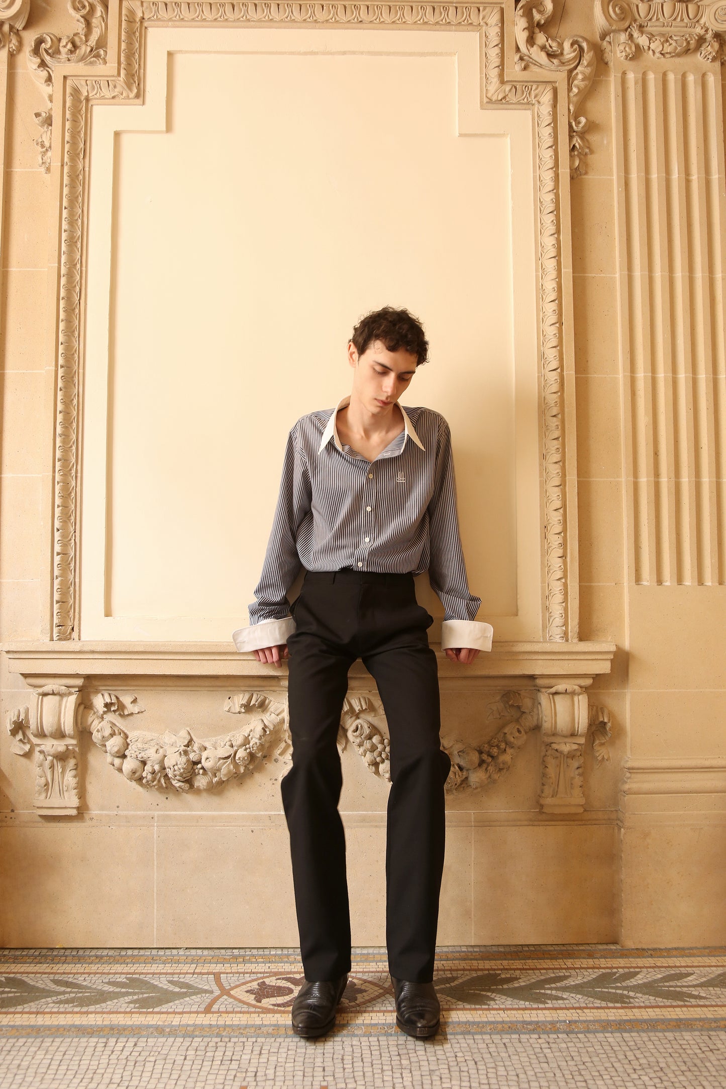 Chemise loose en coton chambray rayé