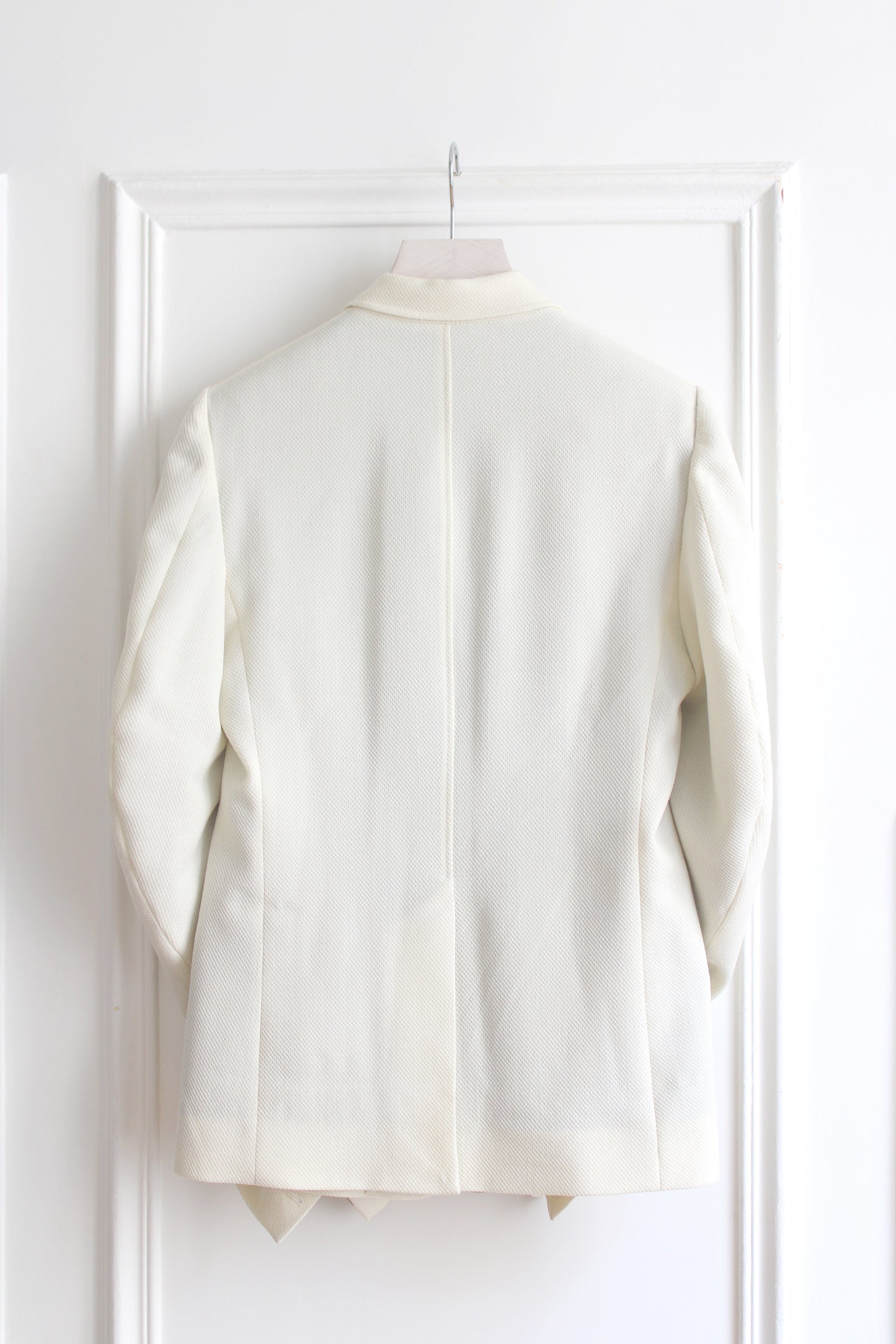 DRAPED BLAZER IN IVORY PIQUE WOOL