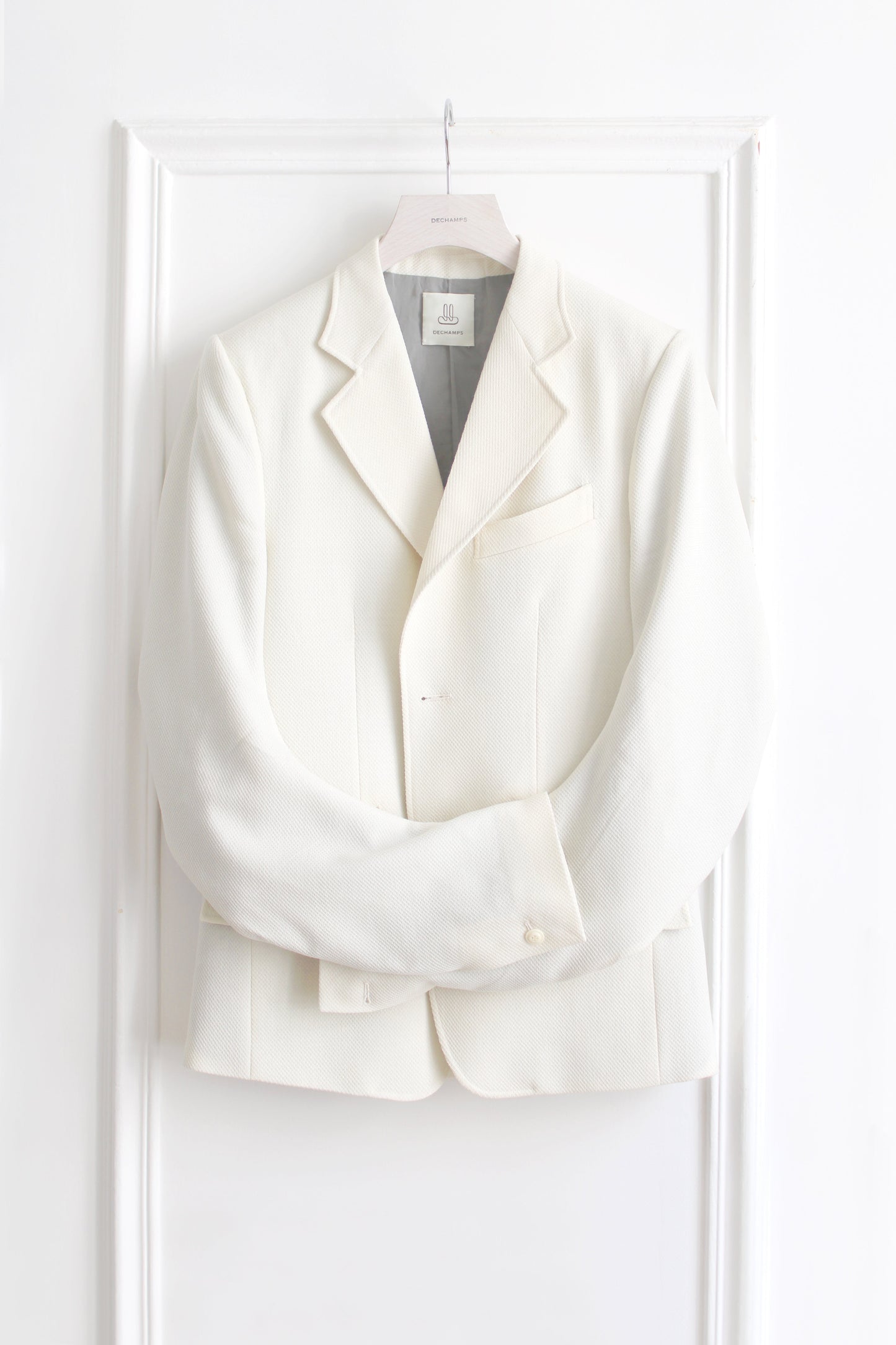 DRAPED BLAZER IN IVORY PIQUE WOOL