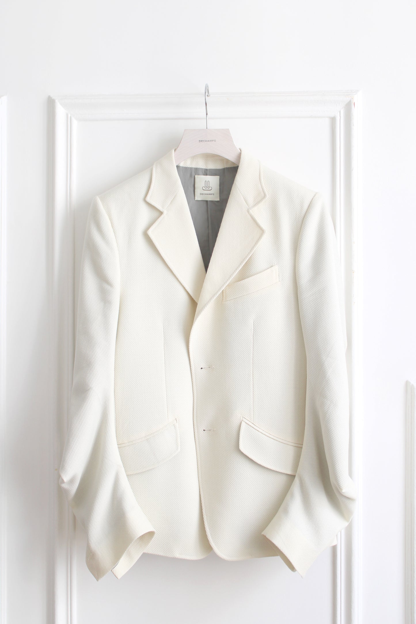 DRAPED BLAZER IN IVORY PIQUE WOOL