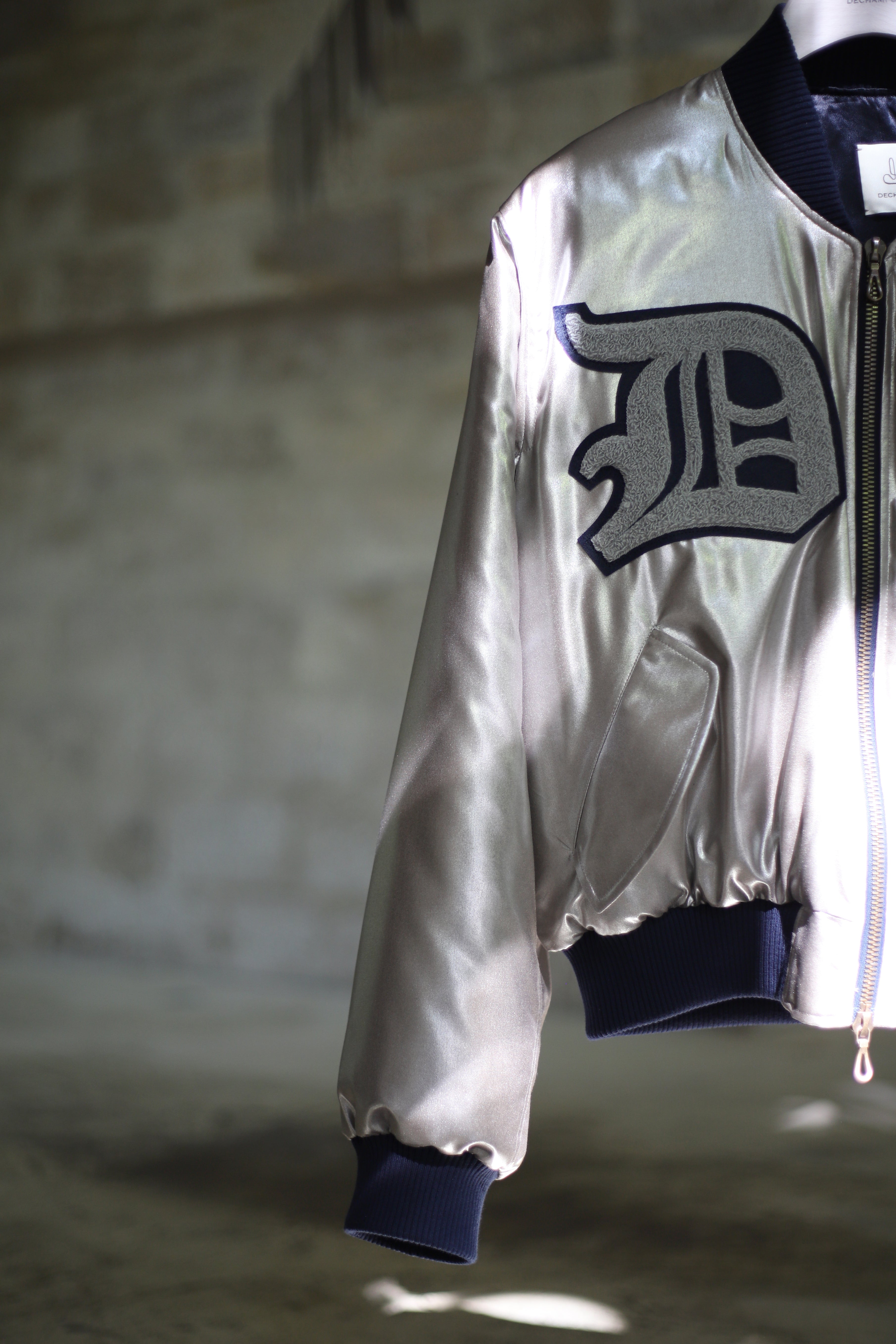 Silver Silk Bomber Jacket