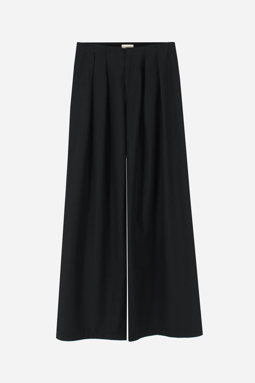 DOUBLE PLEATED PANTS IN BLACK WOOL