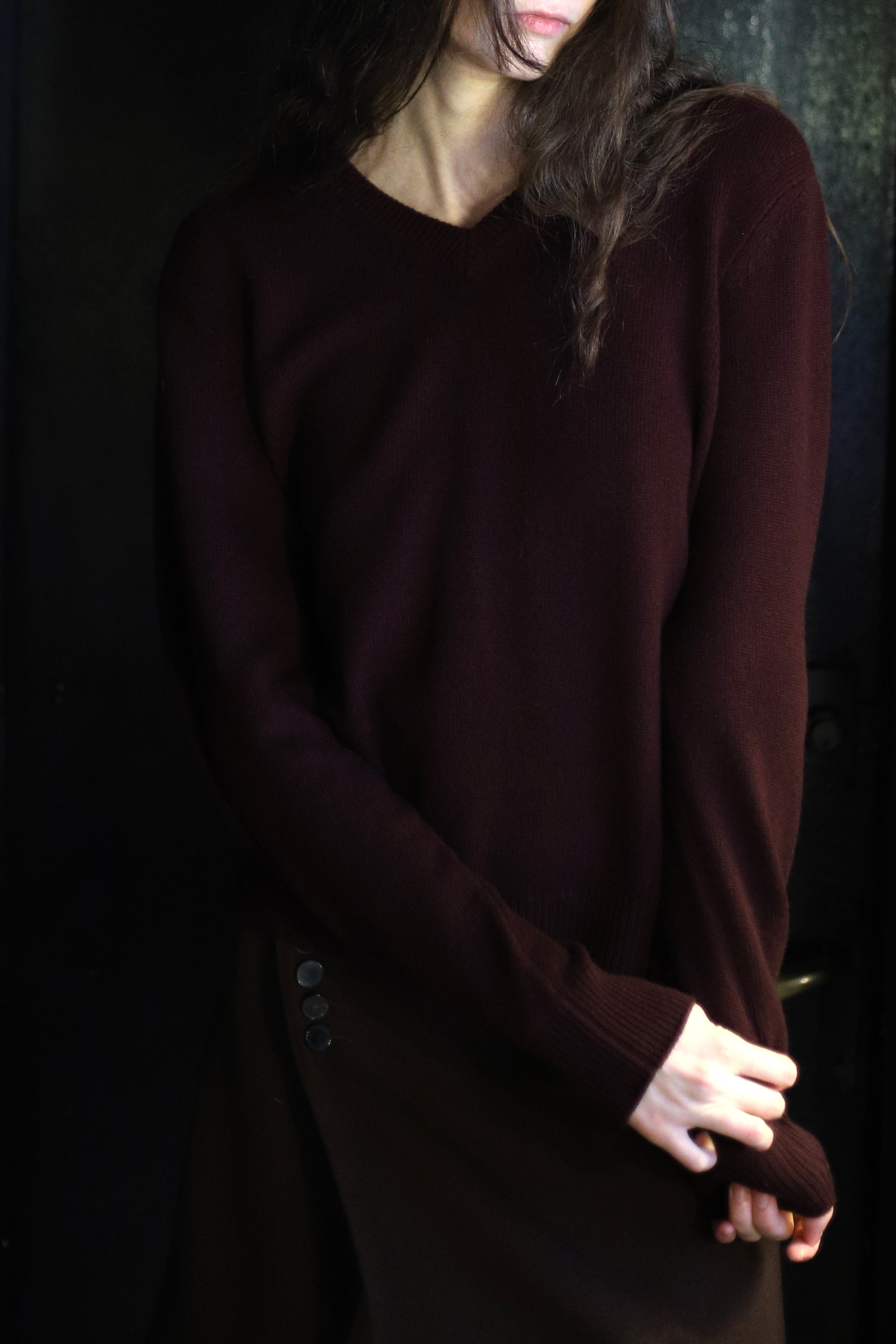 Signature Cashmere V-Neck Burgundy