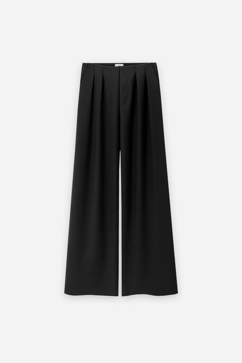 DOUBLE PLEATED PANTS IN BLACK WOOL
