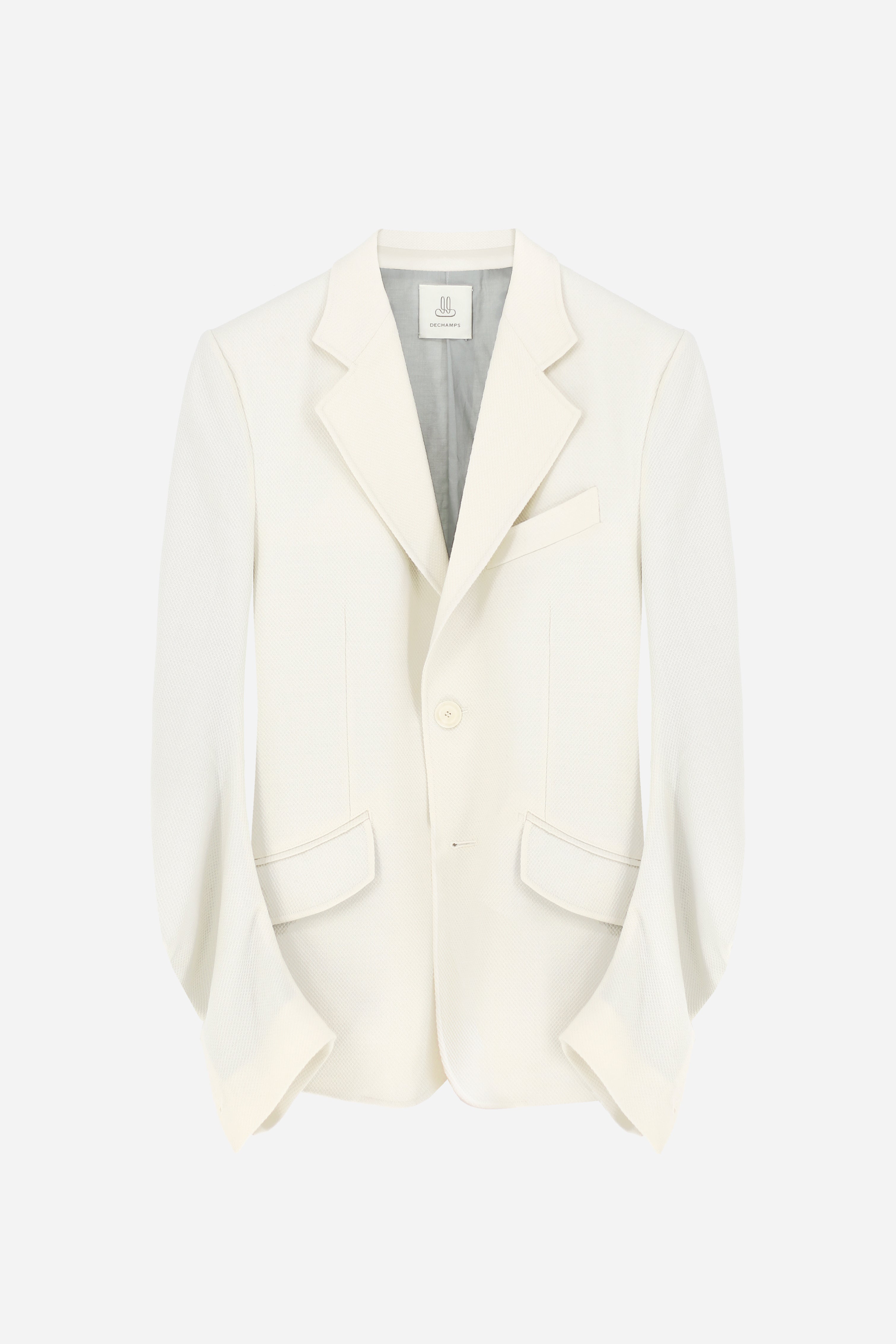 DRAPED BLAZER IN IVORY PIQUE WOOL