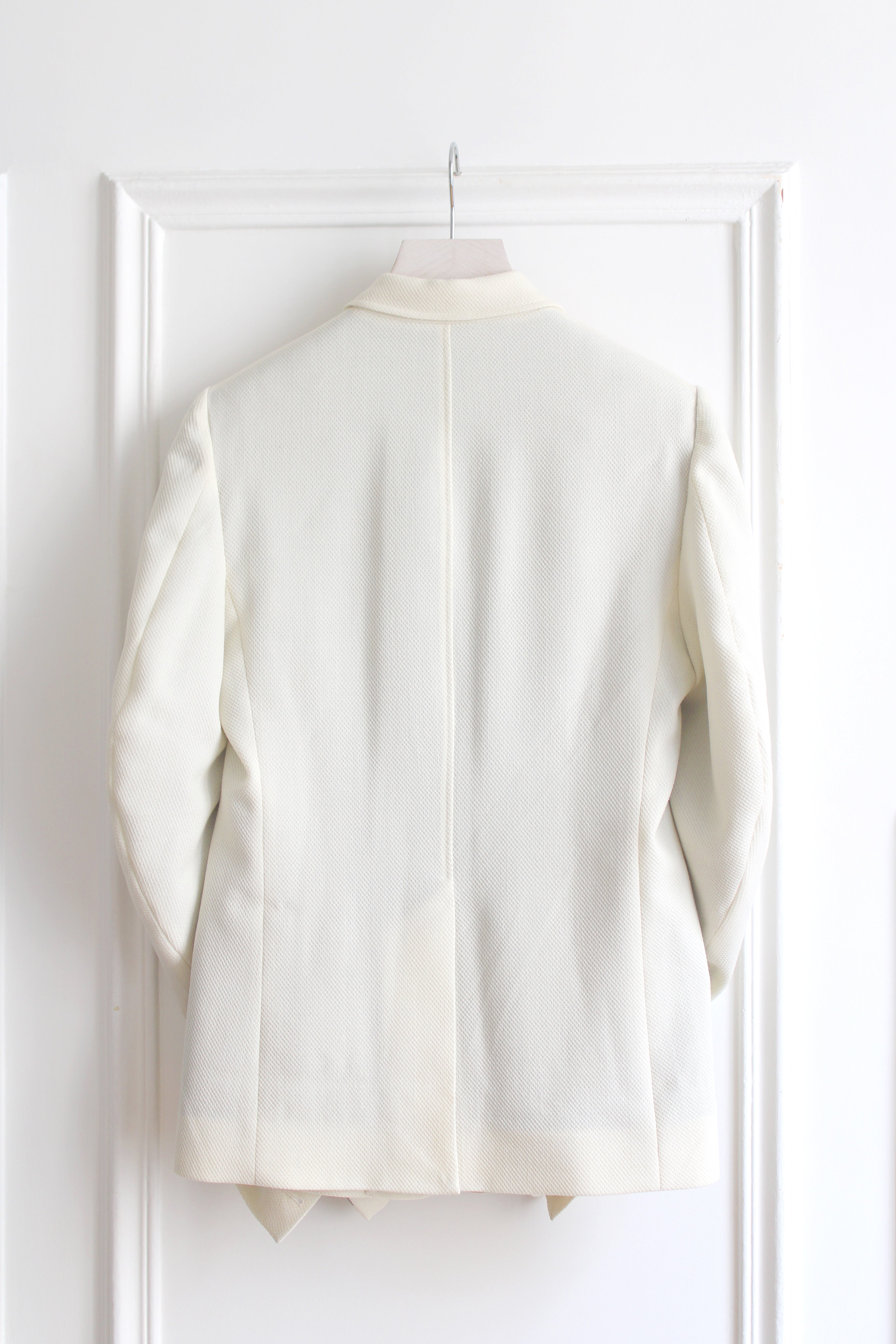 DRAPED BLAZER IN IVORY PIQUE WOOL