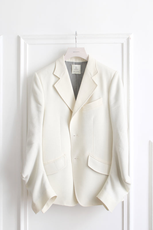 DRAPED BLAZER IN IVORY PIQUE WOOL